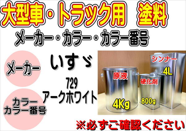 (在庫あり)エコフリート指定色 いすゞ 729 アークホワイト 硬化剤・シンナー付 調色品 小分け トラック用 大型車用 イスズ 全国送料無料