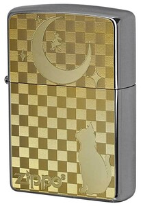 Zippo ジッポライター 200 Flat Bottom Metal Paint Plate GP 2MP-ネコと月 メール便可