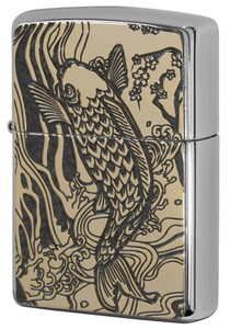 zippo ジッポー 2MPP-Carp GY GP GP&Paint グレー ゴールド 200 フラットボトム メタルペイントプレート 鯉 和柄