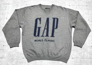 80s~90s Gap front V gadget sweat sweatshirt big Logo te Caro go stain included print GAP 80 period ~90 period Old sphere 8436