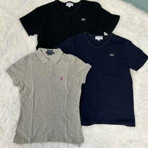 3枚セット ★RALPH LAUREN★ラルフローレン ポロシャツ 半袖 グレー Mサイズ ★LACOSTE★ラコステ Tシャツ Vネック 黒 紺 US Sサイズ