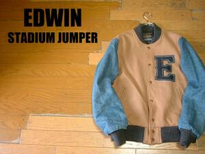 EDWIN CLOTHING SUPPLY袖デニム中綿メルトンスタジャンM正規エドウィンジーンズアワードジャケットVARSITY JACKETカレッジブルゾン