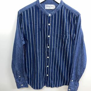 ◆美品◆DENIMEノーカラーストライプ シャツ サイズL