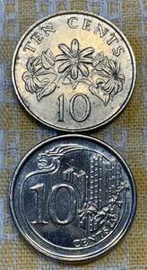 ● 【中古】シンガポール共和国　10セント硬貨2枚　コイン