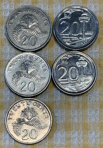 ● 【中古】シンガポール共和国　20セント硬貨5枚　コイン