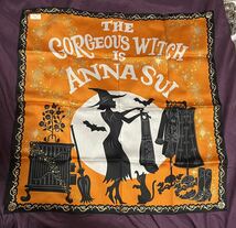 お探しだった方に★新品・レア？★アナスイ ANNA SUI ハンカチ 魔女 黒猫 ハロウィン柄コレクション整理のため泣く泣く出品 ★オレンジ×黒_画像1