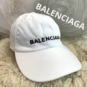 BALENCIAGA ロゴ キャップ 帽子 コットン ホワイト Lサイズ 58