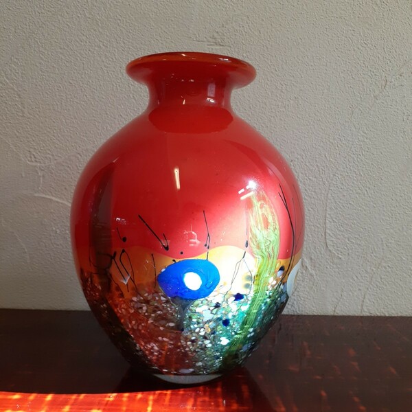 ガラス 花瓶 オブジェ 作家物 サイン有り 約29cm×19cm