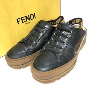 FENDI フェンディ サンダル スニーカー レザー×エナメル 黒×茶 10 28cm