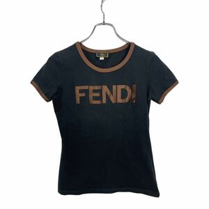 VINTAGE FENDI Vintage Fendi lady's black logo design tops short sleeves T-shirt 