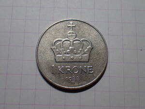 ノルウェー王国 1クローネ(1 KRONE,1 NOK)ニッケル銅貨 1988年 264 コイン 世界の硬貨 解説付き
