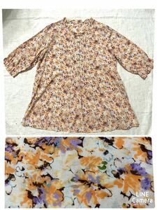 15 number 3L large size floral print pull over blouse frill cotton 