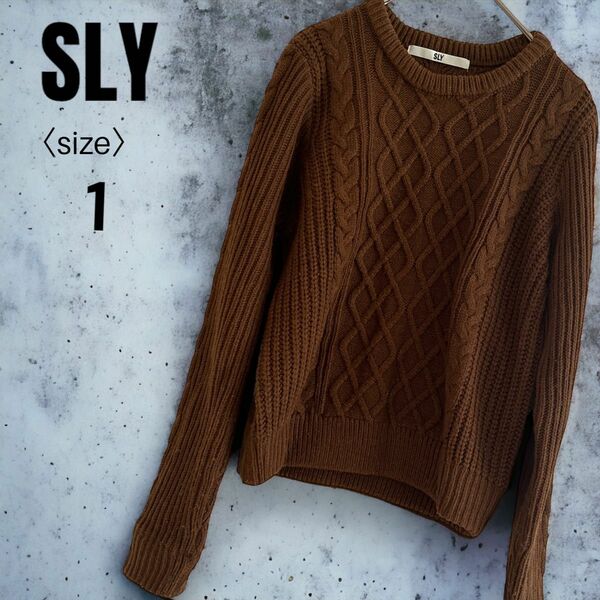 SLY/スライ/ニット/ブラウン/Sサイズ/ケーブル編み/ショート丈/クルーネック/ ニットセーター