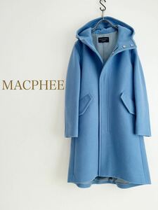 【美品】定価3.7万 TOMMOROWLAND MACPHEE ウールフーデットコート フード付 ブルー トゥモローランド マカフィー ロングコート