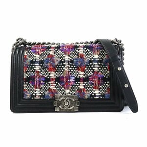 シャネル CHANEL 斜め掛けショルダーバッグ ボーイシャネル ウール/レザー/メタル マルチカラー/ブラック e56957f