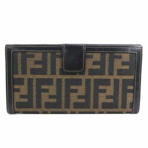 フェンディ FENDI 二つ折り長財布 ズッカ キャンバス/レザー ブラウン e57090f