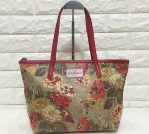 no17555 Cath Kidston キャスキッドソン 本革 レザー PVC キャンバス 肩掛けショルダー ハンド トート バッグ ☆