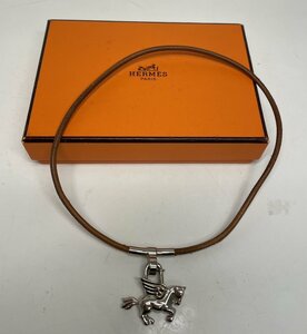 エルメス HERMES ペガサス　チョーカー　ネックレス　レザー　シルバー