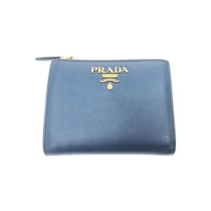 ▼▼ PRADA プラダ レディース 二つ折り財布 パスケース付 サフィアーノレザー 1ML023 ブルー やや傷や汚れあり