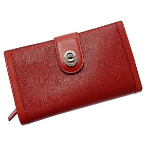 ☆☆ BVLGARI ブルガリ ドッピオンド T12211 レッド 二つ折り長財布 レザー レディース シルバー金具 箱有 やや傷や汚れあり