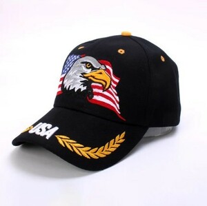 E009:男性と女性のための野球帽 動物の刺繍 野球帽 愛国心 アメリカ 国旗 黒 パパトラック　ユニセックス