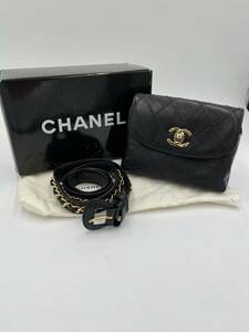 CHANEL Chanel matelasse lambskin Turn lock belt bag belt pouch Gold metal fittings box attaching chain belt 