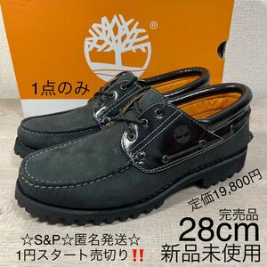 1円スタート売切り 新品未使用 TIMBERLAND AUTHENTIC HANDSEWN BOAT ティンバーランド ブーツ スニーカー モカシン 天然皮革 ブラック 28cm