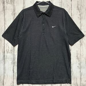 【NIKE GOLF】 ナイキゴルフ メンズ 半袖ポロシャツ Lサイズ ブラック ストライプ 送料無料