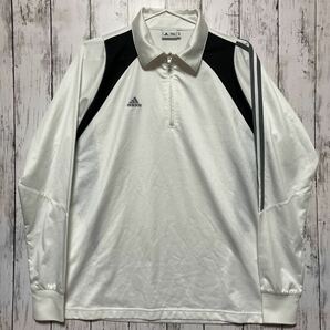 【adidas golf】 アディダスゴルフ メンズ 長袖ハーフジップウェア Mサイズ ホワイト×ブラック 送料無料の画像1