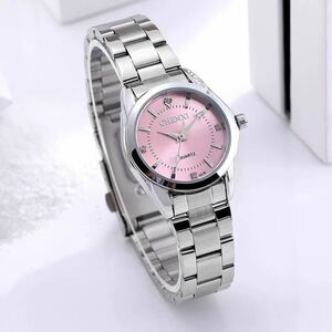  lady's silver pink wristwatch 