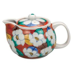 九谷焼！ ☆朱地椿・ポット急須☆ K8-575　新品 茶器 茶道具 コーヒー 紅茶 ミルク ラテ エスプレッソ ギフト