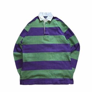 【90s】OLD GAP オールドギャップ 長袖ラガーシャツ メンズ S 紫/パープル 緑/グリーン ラグビー ボーダー コットン ビンテージ 古着 正規