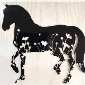 乗馬 horse＆flower ステッカー 黒