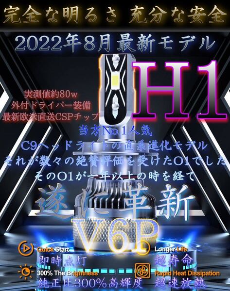 H1 LED ヘッドライト バルブ フォグ 超絶爆光 V6P 6000k 最強. 高出力 高輝度 最新 CSP