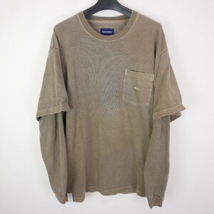 DESCENDANT ディセンダント MILITIA LAYERED TEE メンズ サーマル レイヤード長袖 Tシャツ カットソー ポケット ロンT BROWN 2