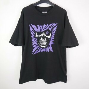 MASSES マシス メンズ トップス クルーネック コットン半袖 スカル ロゴ プリント Tシャツ BLACK XL