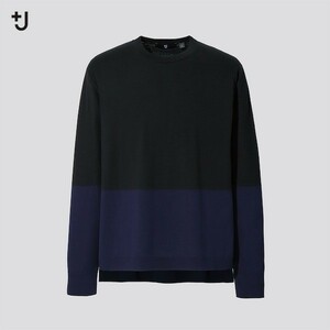 UNIQLO +J シルクコットンクルーネックセーター Mサイズ ブラック ネイビー カラーブロック