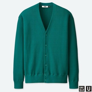 UNIQLO U コットンブレンドVネックカーディガン Lサイズ グリーン ユニクロユー