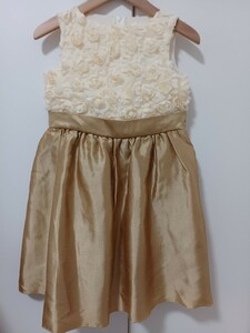 Catherine Cottage dress 120 size Katharine kote-ji Kids dress eggshell white × Gold no sleeve 