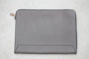 新品 正規 BRIONI ブリオーニ レザー クラッチ バッグ ポーチ ドキュメント ケース セカンド バッグ 灰 本物1013N▲