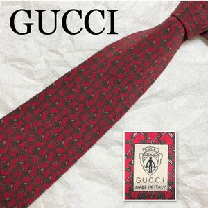 ■美品■GUCCI グッチ　ネクタイ　金具と紐　インターロッキングG シルク100% イタリア製　レッド