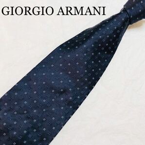 ■美品■GIORGIO ARMANI ジョルジオアルマーニ　ネクタイ　スクエア×サークル　総柄　シルク100% イタリア製　ネイビー