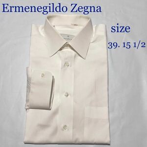 ■極美品■Ermenegildo Zegna エルメネジルドゼニア　コットンワイシャツ　size39 15 1/2(サイズL相当) ホワイト　ビジネス
