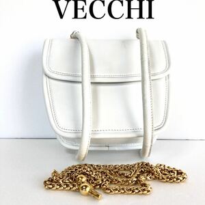 ■美品■希少■DE VECCHI デヴェッキ　チェーンショルダーバッグ　ショルダー切り替え可能　レザー　イタリア製　ホワイト　ゴールド金具