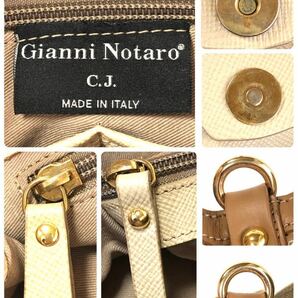 ■極上美品■Gianni Notaro ジャンニノターロ 2wayショルダー トートバッグ パンチング レザー ベージュ ゴールド金具 イタリア製の画像9