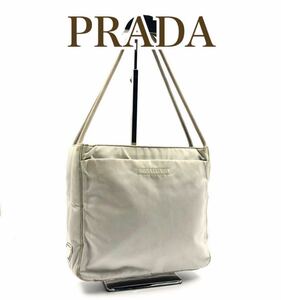 PRADA プラダ ナイロン　トートバッグ 三角プレート　イタリア製　ライトグレー　白タグ