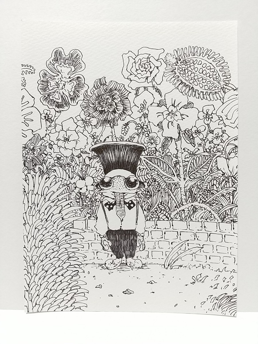 original illustration Hand-Drawn artwork illustration plant flower frog handmade painting monochrome analog art interior self-made original painting black and white illustration art, comics, anime goods, hand drawn illustration