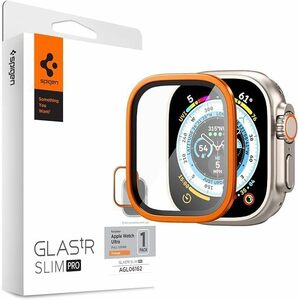 Spigen Glas tR Slim Pro 保護バンパー ガラスフィルム Apple Watch Ultra 49mm 用 アルミニウム枠 一体型 apple watch ウルトラ No.4