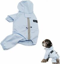 犬用 レインコート ポンチョ 防水 小型犬 犬の服 ペット用品 雨具 通気 軽量 夜間反射 散歩用 帽子付き 可愛い(ブルー、S) _画像1