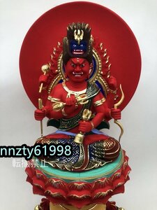 総檜材 木彫仏像 切金 仏師で仕上げ品 彩色愛染明王像 高さ30cm 仏教美術 精密細工